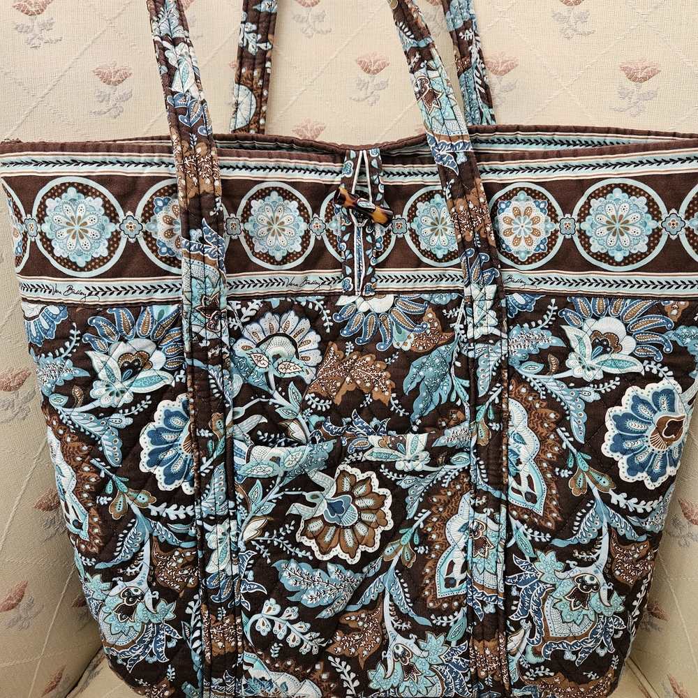 Vera Bradley Floral Patterned Brown and Blue Tote Bag Med-LARGE NEW No Tags